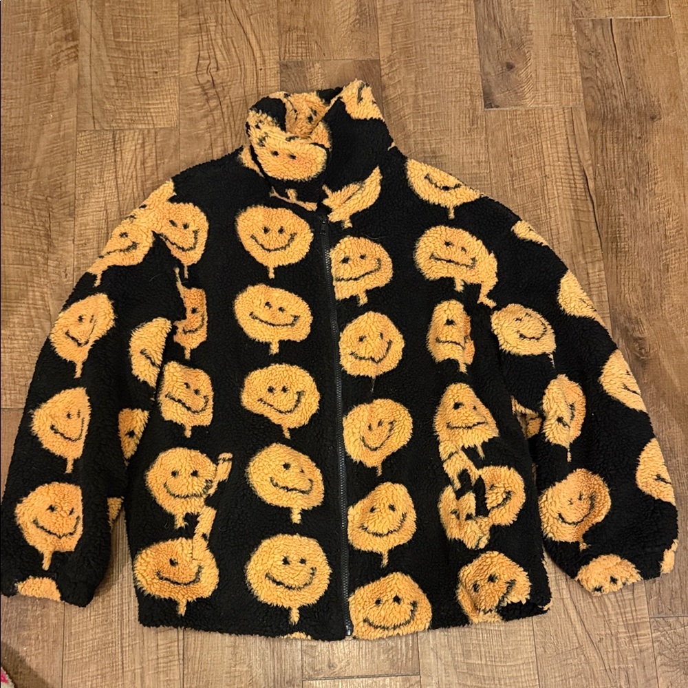 SHEIN Black and Orange Smiley Face Jacket